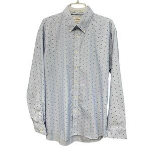 Jos. A. Bank 1905 Slim Fit Dress Shirt Blue Stripe Leaf Print Non Iron Cotton